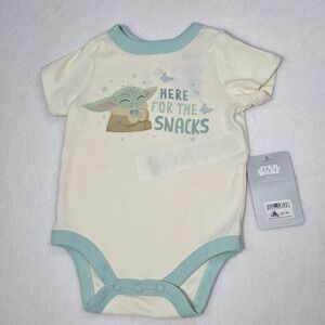 Disney Star Wars Baby Yoda Bodysuit 0-3M Grogu Here For Snacks Mandalorian New